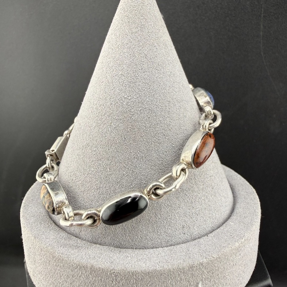 Vintage Taxco 950 Silver Bracelet Polished‎ Stone 7"